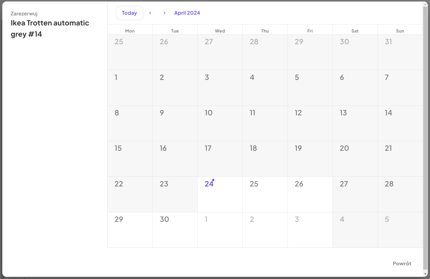 Vista calendario mensile singolo